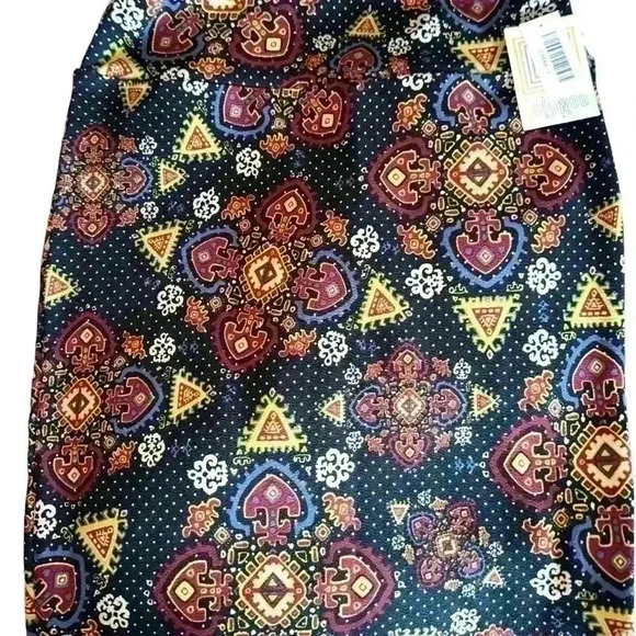 Lularoe large black polka dot & scroll Cassie pencil‎ skirt. NWT - Picture 1 of 7